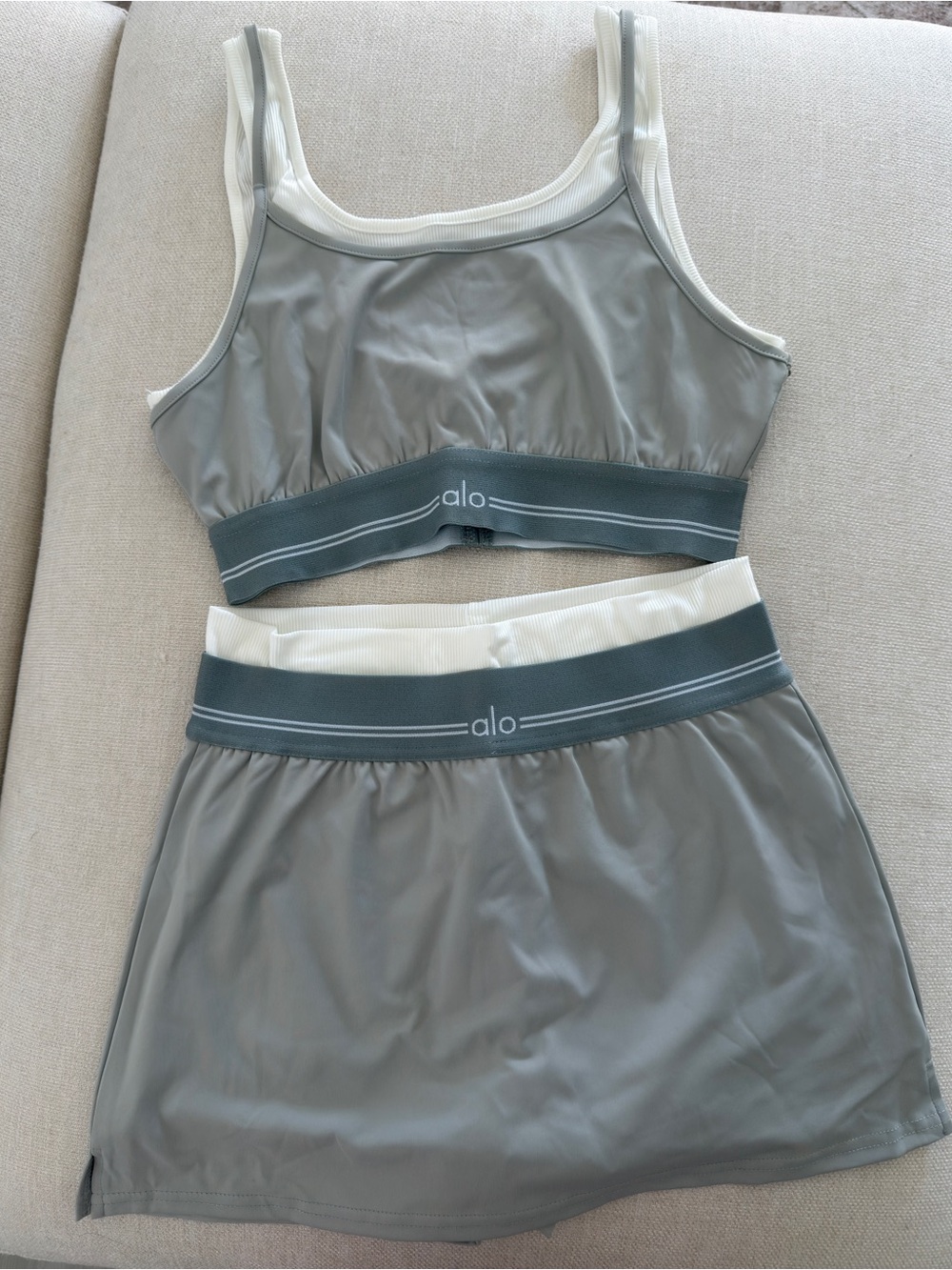 ALO Gray and Cream Sports Bra with Matching Skort